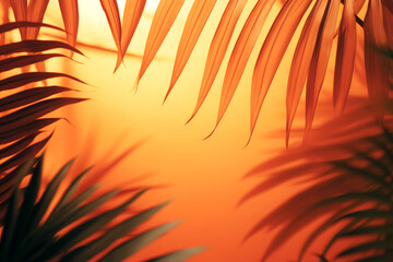 Orange and dark gray leaves on orange background with copy space.