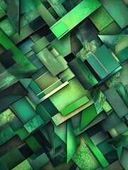 Poster - Fantasy 3D illustration featuring geometric designs in varying shades of green