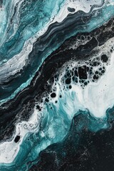 Poster - Acrylic smooth marble texture featuring glitter and a dark design Colorless abstract painting with a modern watercolor style and a retro teal splash evoking an ancient aesthetic