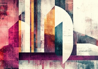 Poster - Abstract geometric shapes creating a city inspired background ideal for greeting cards flyers posters and brochures Illustration features textured elements