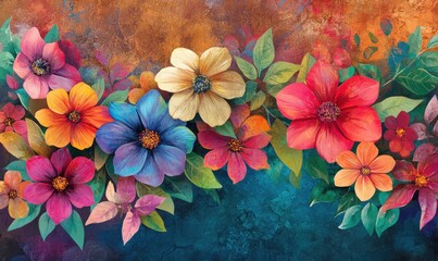 Poster - Vibrant floral artwork featuring a colorful design for a textured background