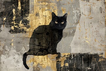 Wall Mural - Black cat painting animal mammal.