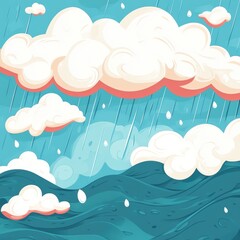 A vibrant illustration of clouds, rain, and ocean waves, capturing the beauty of a stormy sky.