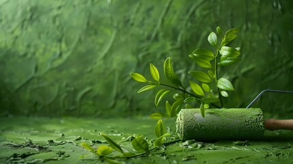 Aufkleber - A green leaf is on top of a green roller