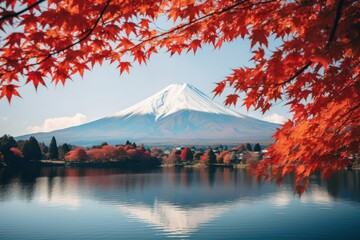 Sticker - Japanese autumn season landscape mountain outdoors.