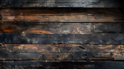 Wall Mural - Authentic reclaimed vintage wood planks featuring rich textures, enhanced by moody shadows and soft highlights.