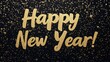 © Darcraft - Happy New Year text with gold confetti on dark background