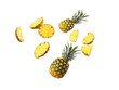 © Village - Falling Pineapple slices isolated on Transparent background, full depth of field, lipping path,pineapple in full depth of field, Falling candied fruit, Cut pineapple on transparent background, ring,Ai