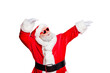 © deagreez - Portrait of his he funky carefree fat overweight gray-haired bearded man St Saint Nicholas having fun winter December occasion corporate isolated over bright vivid shine red background
