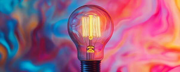 Poster - Illuminated light bulb with colorful abstract background, creativity and innovation concept
