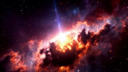 Wall Mural - cinematic psychedelic cosmic animation with alien world. bright universe scarlette event horizon ani
