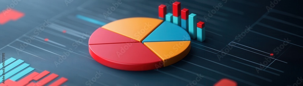 Colorful pie chart on a data background, representing data analysis and ...