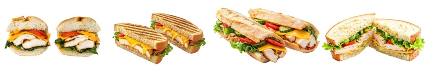 Poster - The image shows a sandwich with ham, cheese, and whole grain bread isolated against a white background