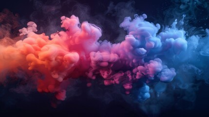 Poster - Vibrant clouds of colorful smoke blending in a dark background, creating an artistic and dynamic visual effect at night