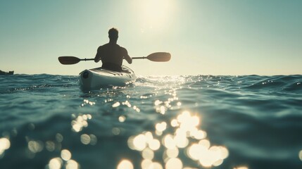 A person kayaking in tropical sea water