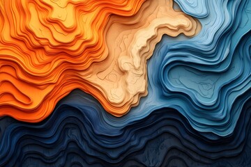 Poster - Abstract  D Wavy Landscape with Blue and Orange Colors