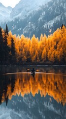 Wall Mural - Autumn Kayaking in the Mountains