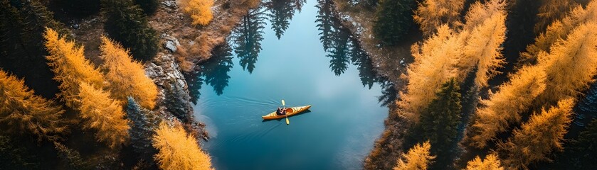 Sticker - Kayaking through Autumn Forest River