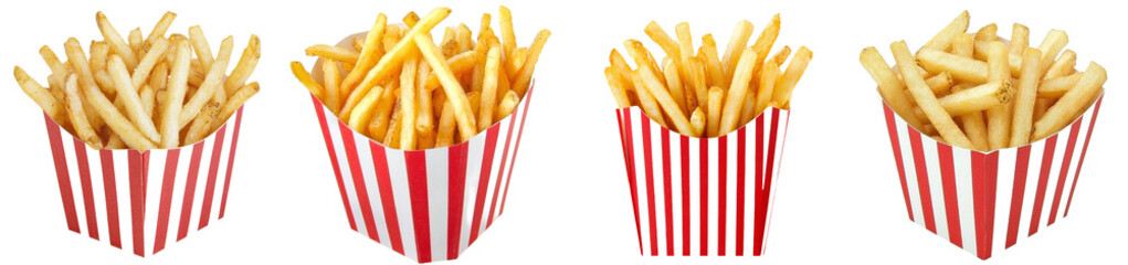 Aufkleber - Isolated on transparent background, red white box of french fries.