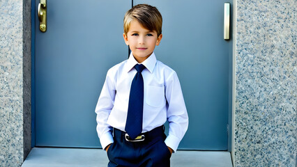 cute boy wearing business attire, boy wearing suit, ai generated