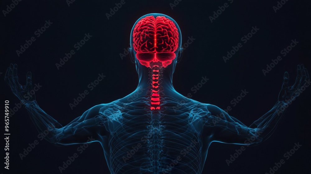 Human brain anatomy illustration, showing the central nervous system ...