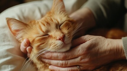 Wall Mural - A ginger cat being petted by a human