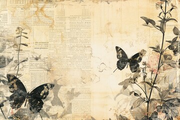 Sticker - Animal ephemera border background backgrounds butterfly collage.