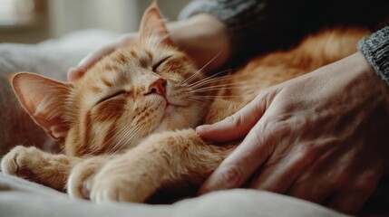 Wall Mural - A Sleepy Cat Being Petted