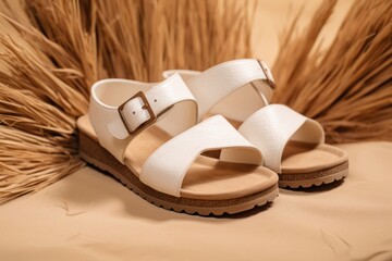 Poster - Footwear sandal white brown.