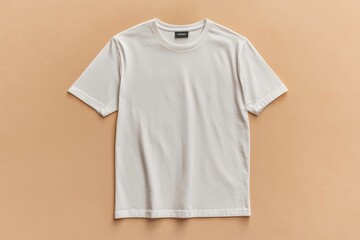 Wall Mural - Simple Tshirt Flatlay mockup in beige background created with generative AI