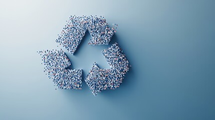 3D People Forming Recycle Symbol on Blue Background Concept