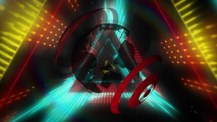 Poster - Animation of neon pattern over globe on black background