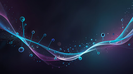 Abstract background where molecular shapes float in a swirling, misty atmosphere, using soft gradients of blues, purples, and whites