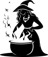 Witch Brewing Potion in Cauldron Silhouette