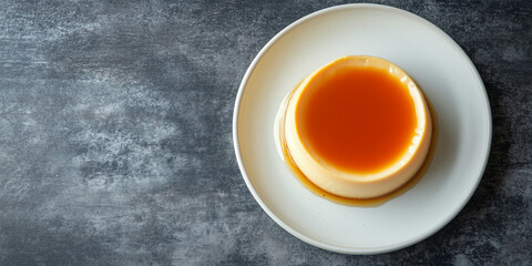 Poster - Single serving of flan on plain plate, no garnishes