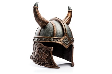 Poster - Viking horn helmet white background representation sculpture.