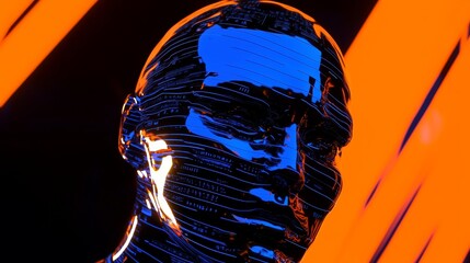 The 3D rendering depicts a machine learning process with stock market, deep data mining, and machine learning as components of modern technology