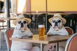 © typepng - Two funny dogs relaxing on a tropical beach with a cold beer, generated by stock