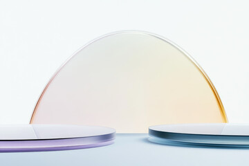 Poster - Abstract minimalist semicircle composition with soft gradient pastel colors evoking a sense of tranquility and order.