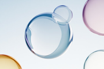 Poster - Playful floating colorful transparent bubbles in a clear space, creating a whimsical and uplifting visual experience.