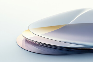 Poster - Image featuring a stack of translucent, thin glass discs with a soft gradient of colors, conveying a delicate, modern aesthetic.