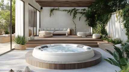 Luxurious Outdoor Terrace with Private Jacuzzi and Elegant Decor