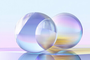 Poster - A close-up of large overlapping spheres with colorful reflections and intricate patterns on their surfaces.