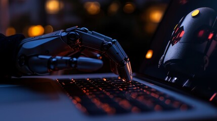 Poster - the user of the laptop is searching for technology, smart ai, or stocks with a stock chatbot that wa