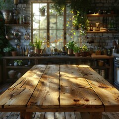 Wall Mural - Rustic Wooden Table in a Country Kitchen