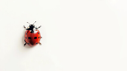 ladybugs isolated on white background.  Red insect with black circles. Copy space