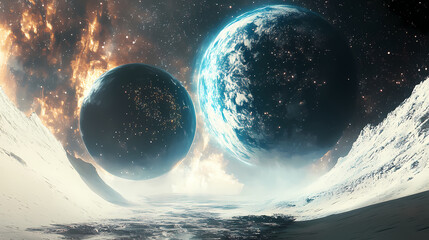 Wall Mural - Discovery between two parallel universes through a dynamic side view. Parallel Universe. Illustration