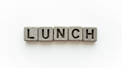 Wall Mural - lunch text carved in stone blocks on white background