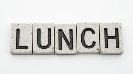 Wall Mural - lunch text on stone blocks isolated on white background