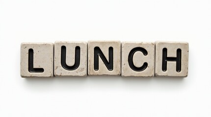 Wall Mural - lunch spelled with stone blocks on a white background